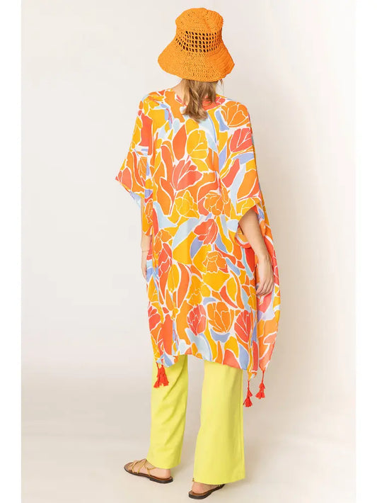 Floral Print Kimono with Tassels