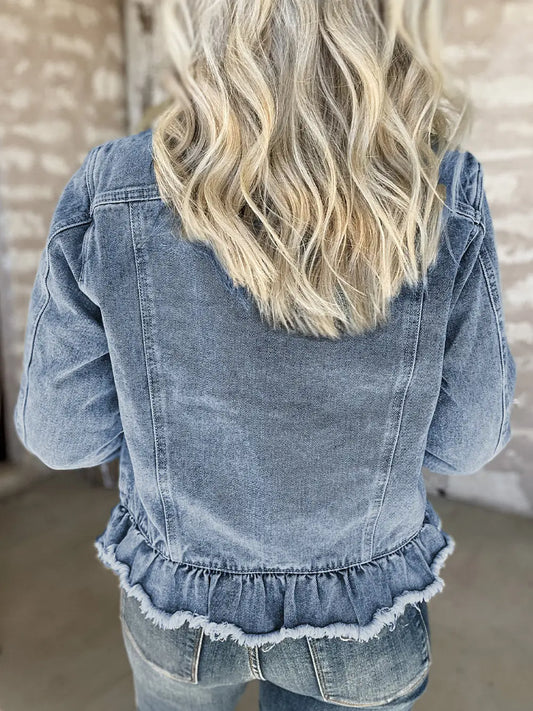 Denim Jacket - Beau Blue with Ruffle Hem