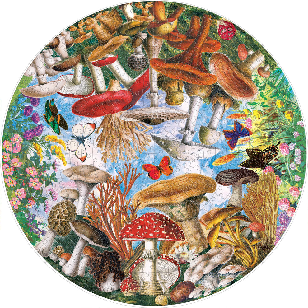 Mushroom and Butterflies Round Puzzle
