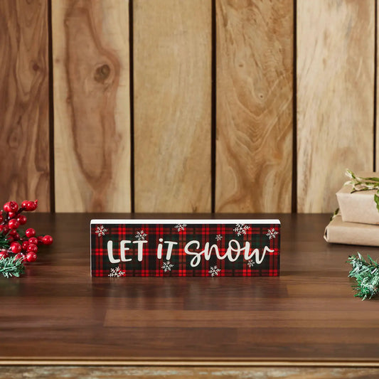 Let It Snow Plaid Block Sign