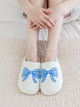 Blue Bow Fuzzy Plush Slippers