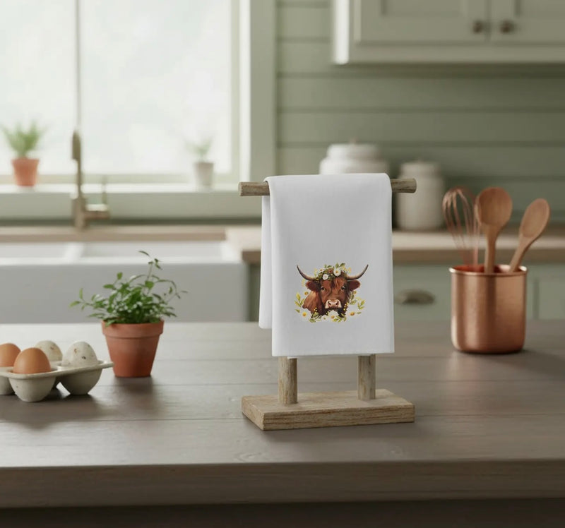 Tea Towel - Floral Highland Cow