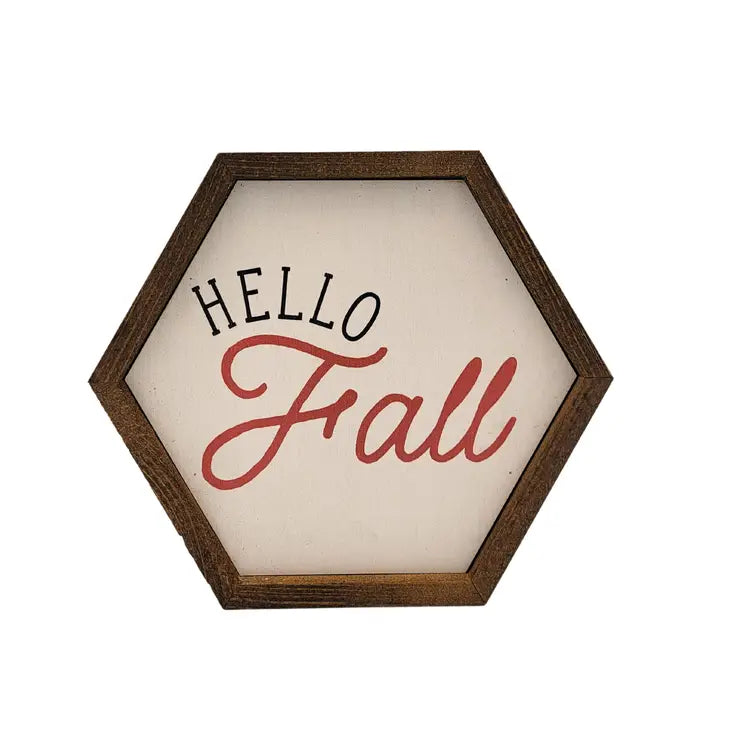 Hello Fall Hexagon Wood Sign