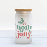 Retro Holly Jolly Frosted Glass Tumbler