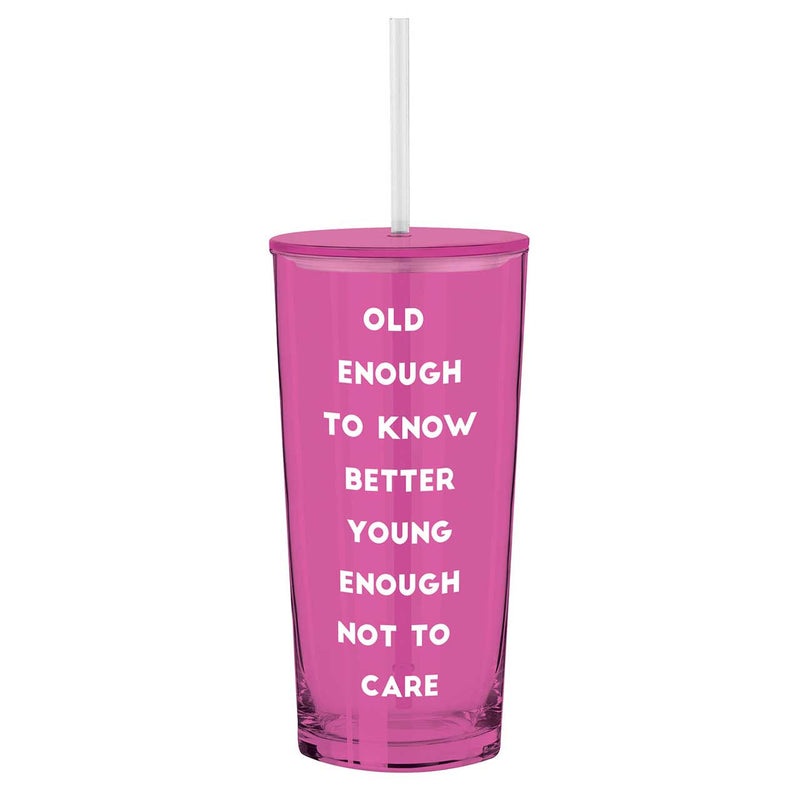 Glass Tumbler with Straw - Old Enough