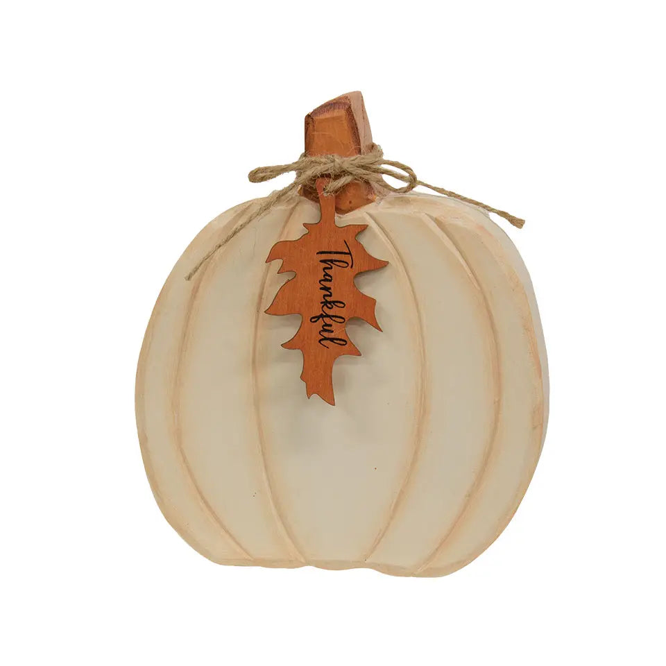 Hand Carved Wooden Thankful Pumpkin Sitter