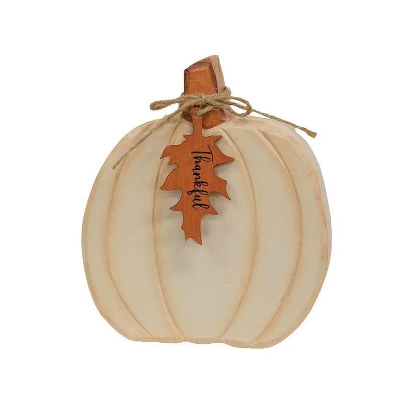 Hand Carved Wooden Thankful Pumpkin Sitter