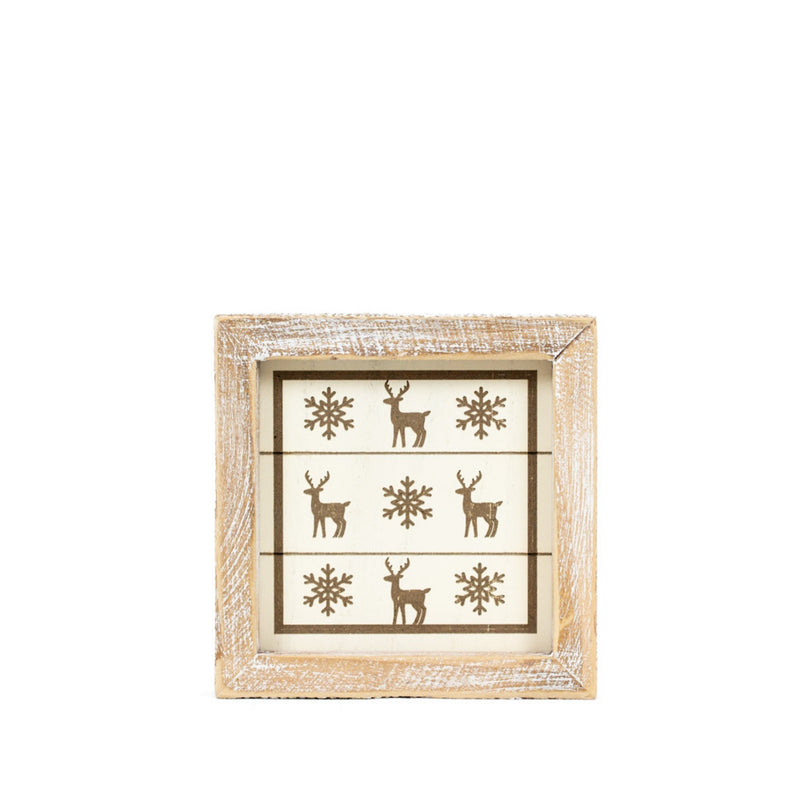 Reversible Wood Holiday Frame - Gingerbread and Deer