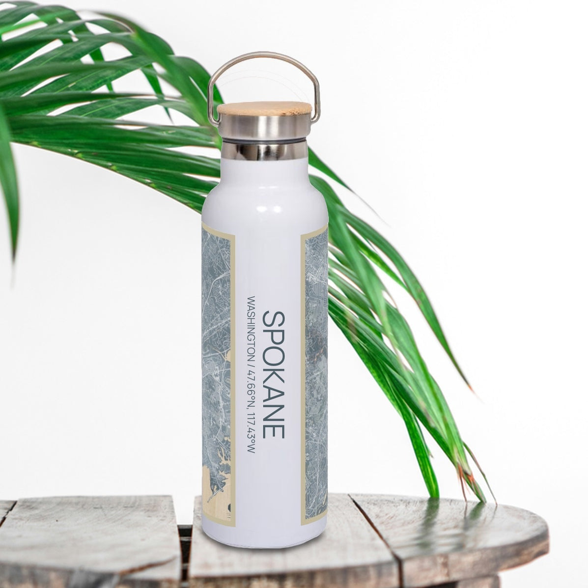 Spokane Map Bottle with Bamboo Lid - In Afternoon