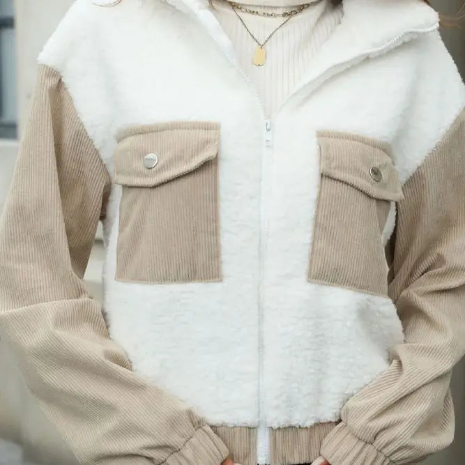 Color block Patchwork Corduroy Jacket