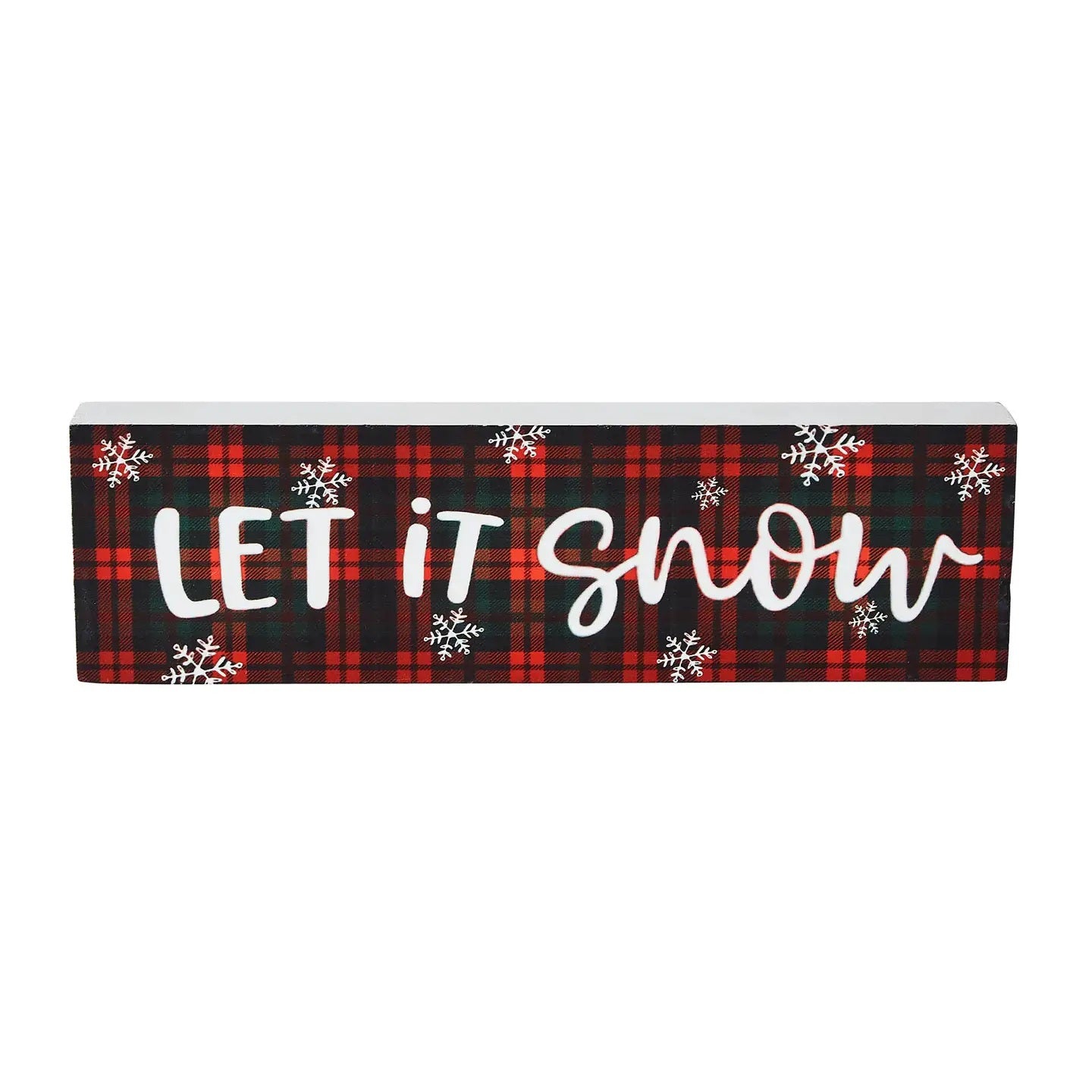 Let It Snow Plaid Block Sign
