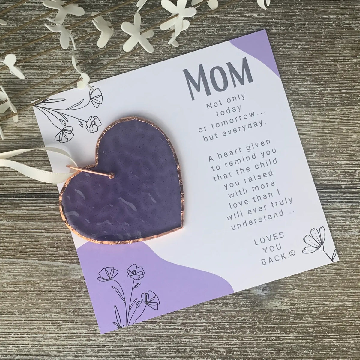 Mom Handmade Stained Glass Heart Ornament