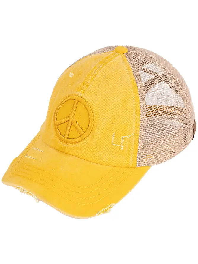 Peace Sign Distressed Pony Hat