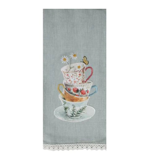 Stacked Tea Cups Embroidered Towel