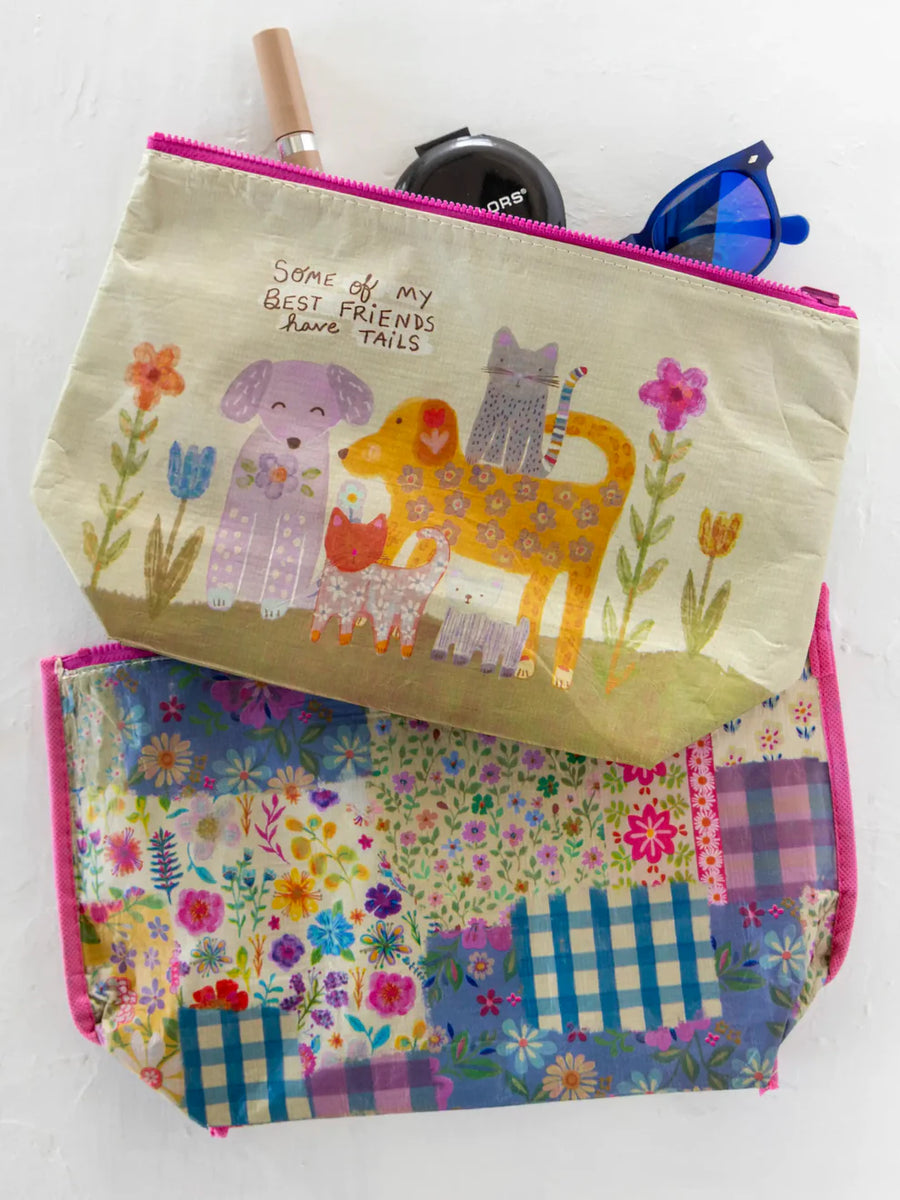 Recycled Reversible Zipper Pouch - Best Friends Have Tails