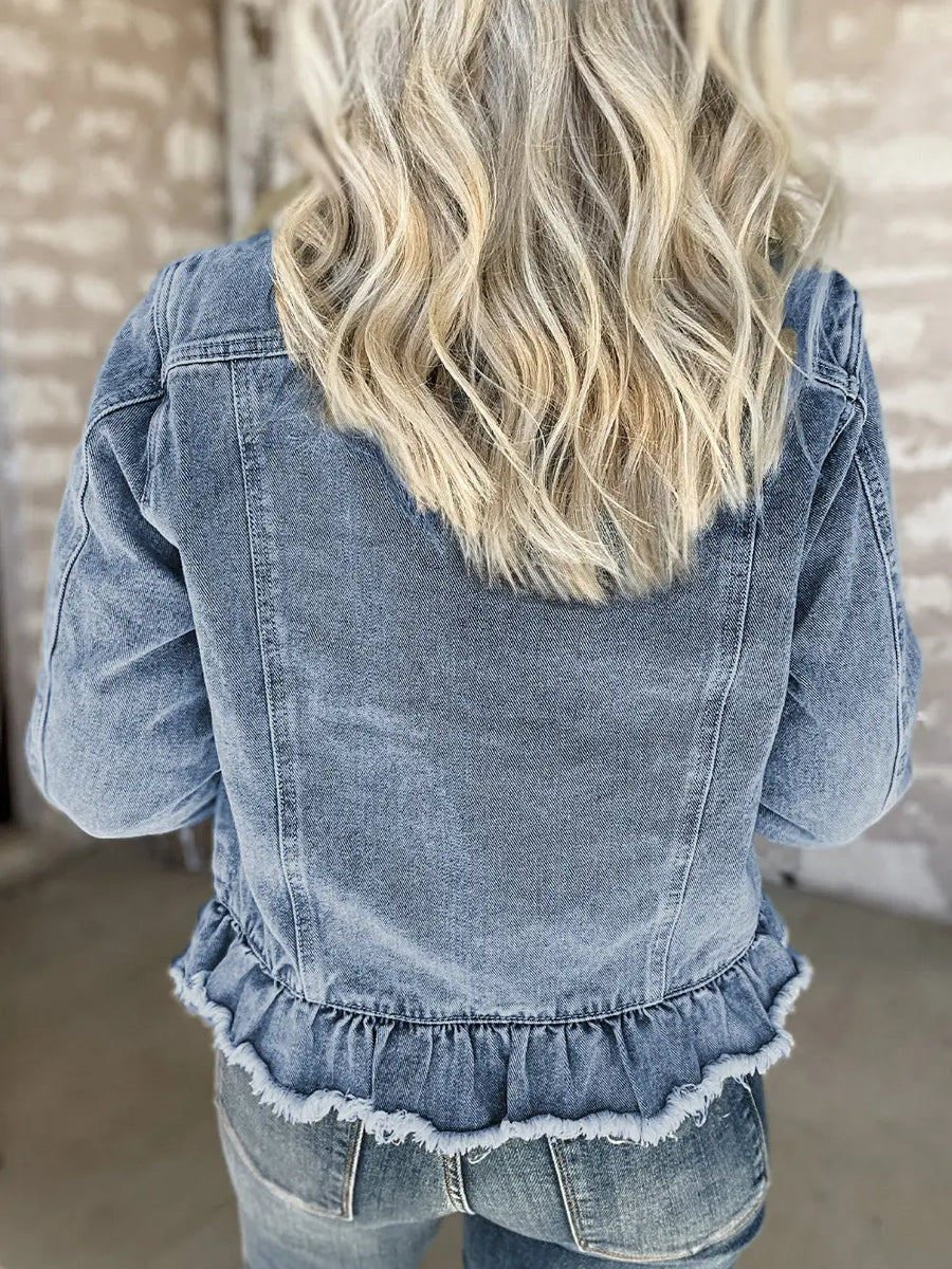 Denim Jacket - Beau Blue with Ruffle Hem