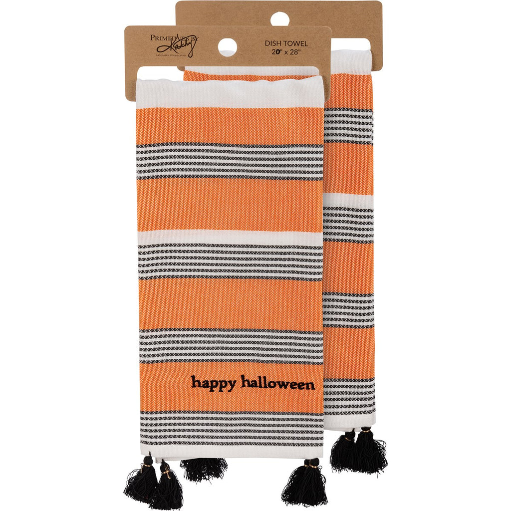 Happy Halloween Striped Kitchen Towel