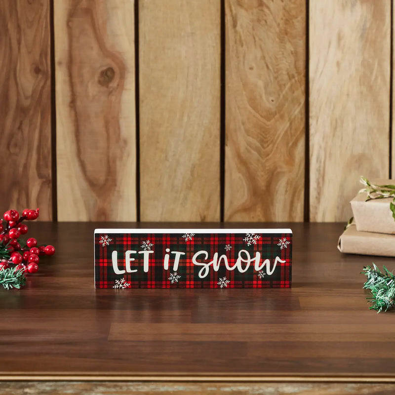 Let It Snow Plaid Block Sign