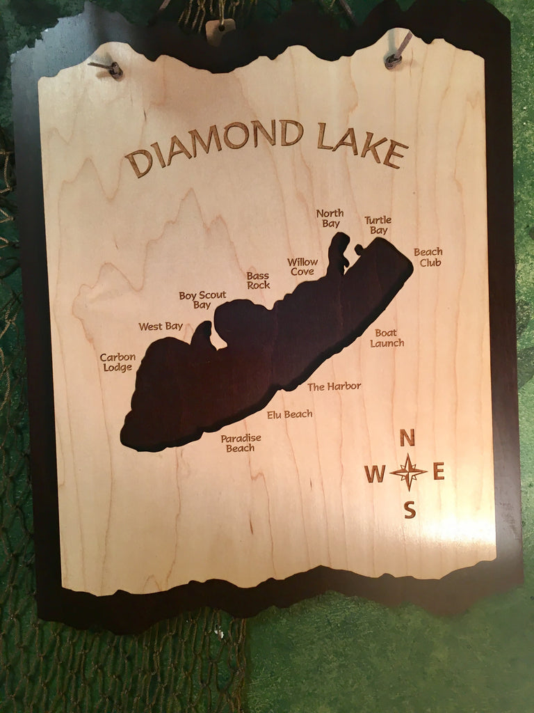 Wooden Inlay Lake Sign