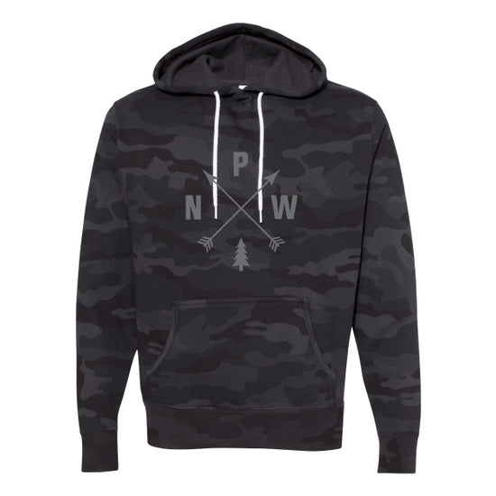 PNW with Arrows Pullover Sweatshirt in black and Gray Camo