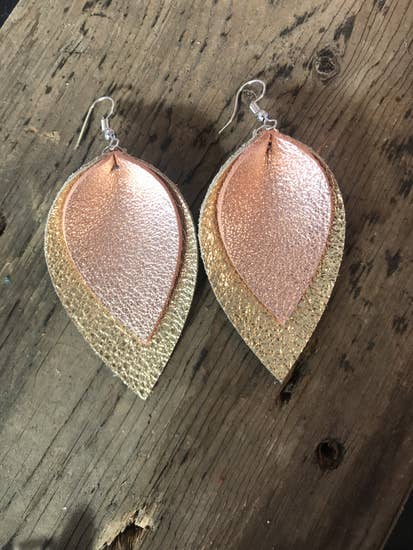 Rose Gold & Gold Layered Leather Earrings
