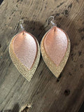 Rose Gold & Gold Layered Leather Earrings