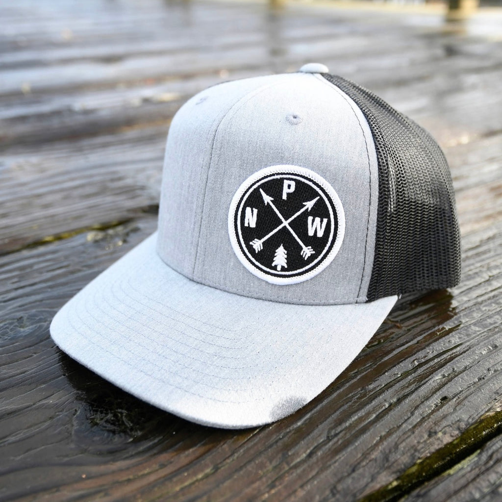 Leather Patch Trucker Style Hat - Pnw Stamp Charcoal / Cafe / Pnw - Circle