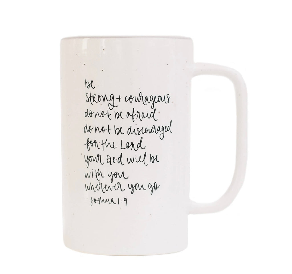 Be Strong & Courageous Tall Speckled Mug