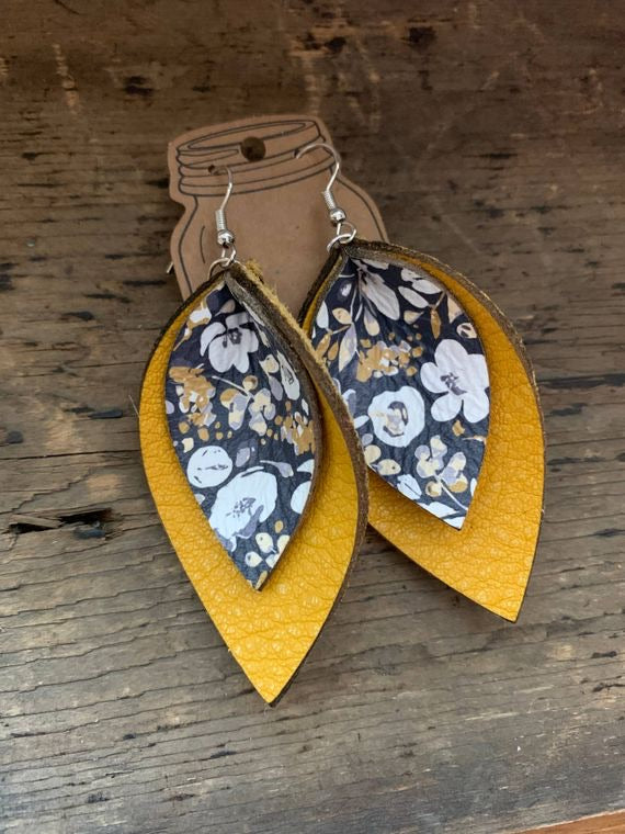 Mustard Yellow and Blue Poppy Doubled Layered Leather Earrings – Simply  Northwest