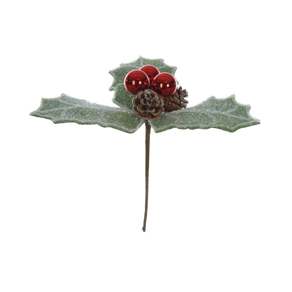 Felt Holly Leaf Pick with Glitter Red Berries